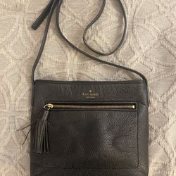 Black Kate Spade Small Crossbody Pebble Leather Tassle Purse 