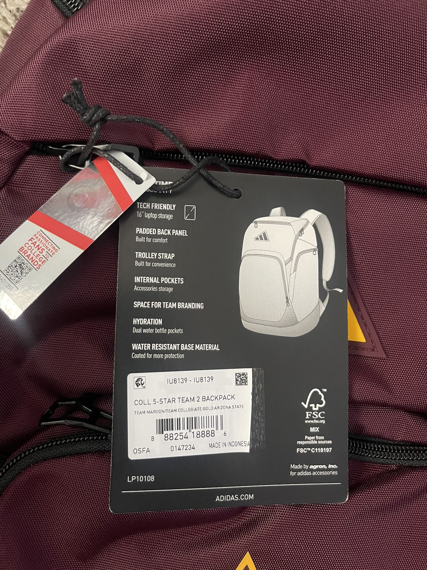Brand New Adidas Arizona State Sun Devils Backpack ASU 40 5 