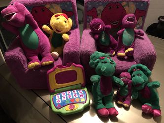 Orignal BARNEY dolls and chairs