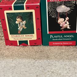 Hallmark 1986 89 Stardust & Playful Angel On Swing Christmas Ornament set of 2