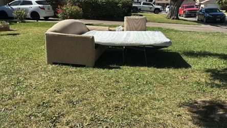 Beige Fabric Sleeper Sofa Pull-Out Couch