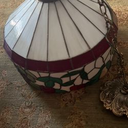 Vintage Glass, Swag Hanging Lamp, Fruit Pattern, And Flowers