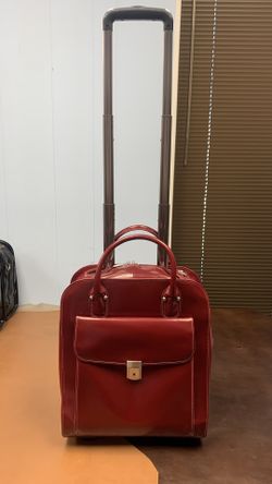 UPTOWN 15’ Leather Vertical Wheeled Laptop Briefcase- Red Business Travel Bag ( used ) .