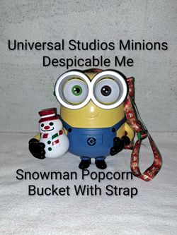 Universal Studios Minions Despicable Me Snowman Popcorn Bucket With Strap