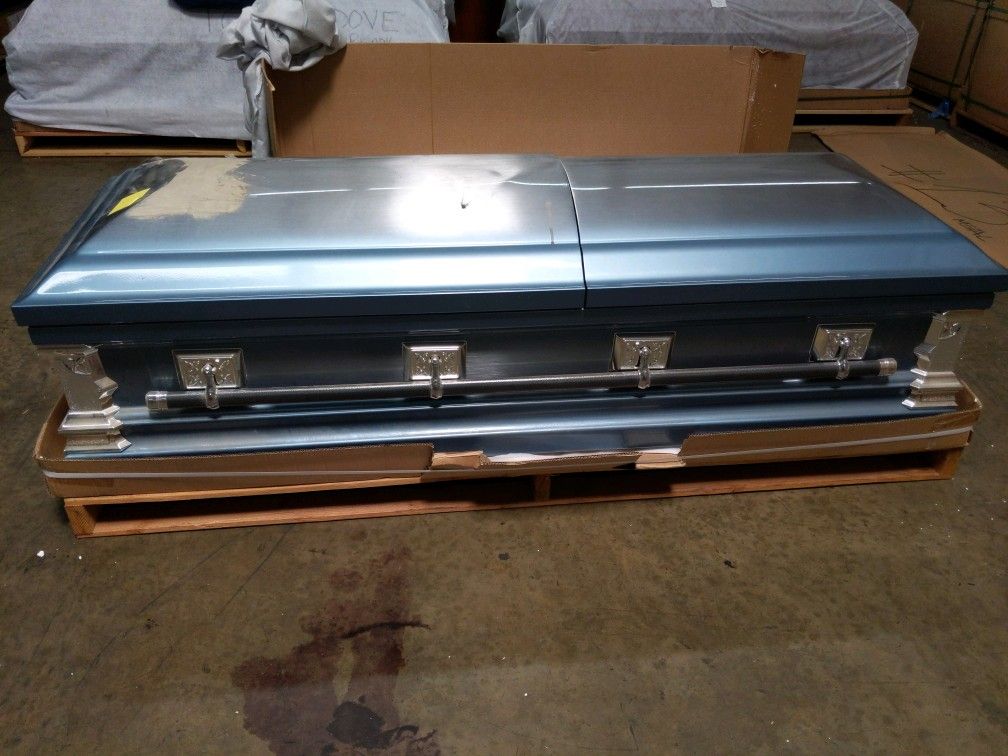 Going Home Blue w/ Brush Finish / White Velvet Casket