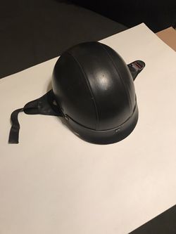 HCI DOT Matte Black Motorcycle Half-Helmet Black Leather w/ Visor Size XS