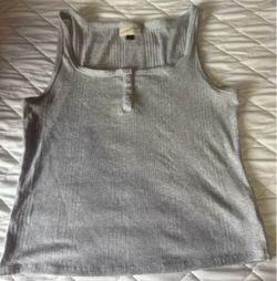Gray Ribbed Henley Tank Top (L)