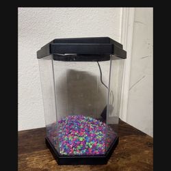 Hexagon 2 Gallon Aquarium With Aerator, Filter, Rocks, Ready To Use 