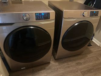Samsung Front Load Washer & Dryer Set w/ Steam & Steam Sanitize+ | Champagne | Excellent Condition