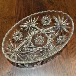 Vintage Anchor Hocking Prescut Glass Star of David Oval Serving Dish Bowl 8”