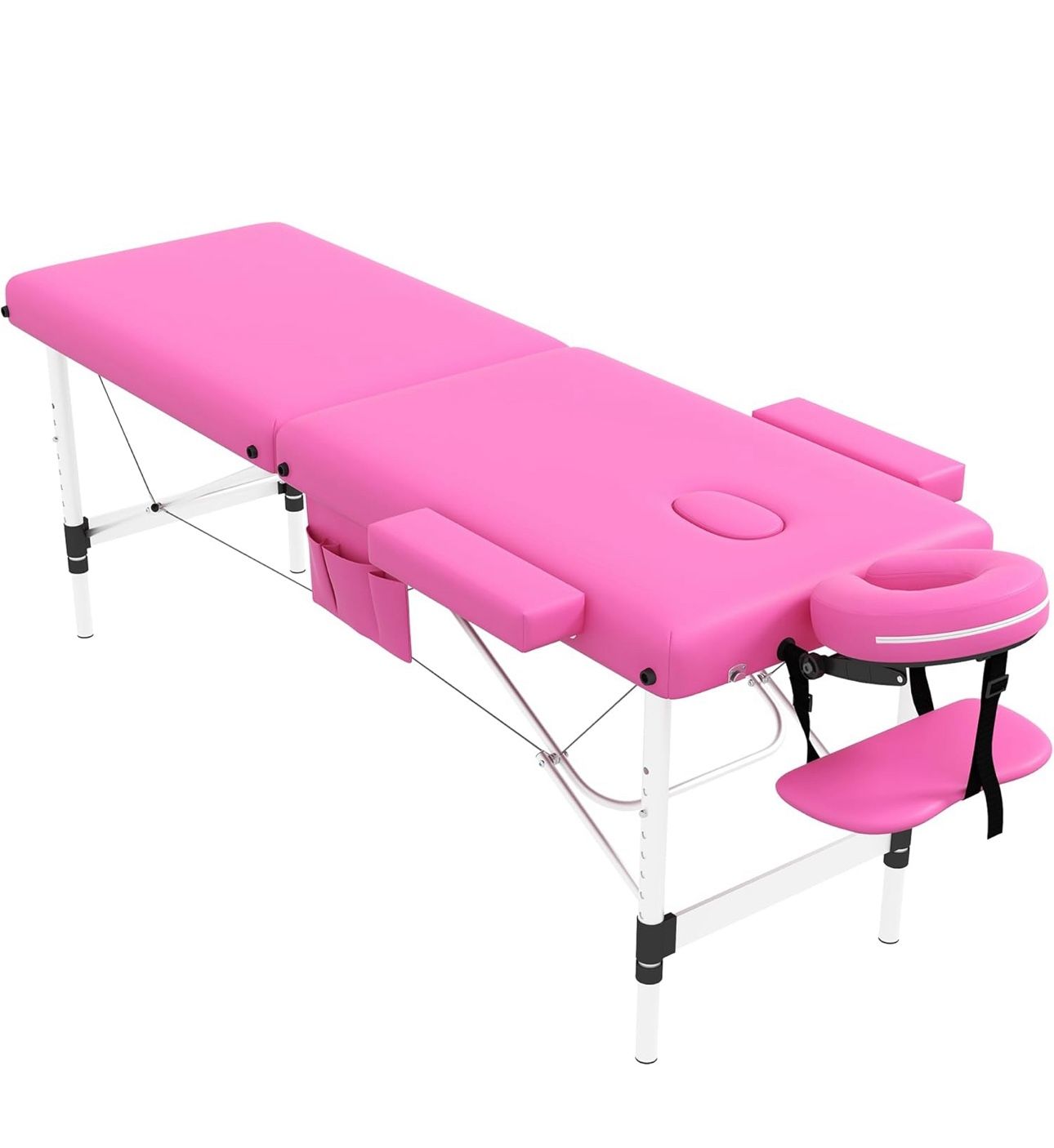 Massage Table Massage Bed Portable, 26 LBs Light Weight Foldable Tattoo Facial Care Spa Lash Bed Aluminum Frame with Accessories Carrying Bag, Pink