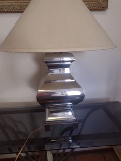 Chrome Table Lamp (Large) With Ivory Shade