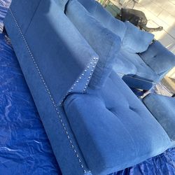 Royal blue Modern Day sectional ottoman and matching chair