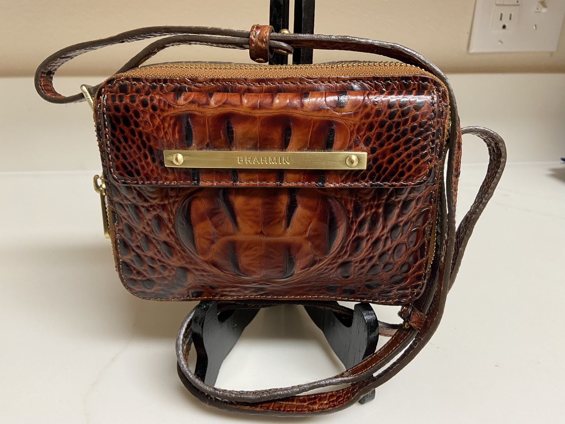 Brahmin Brown Jules Croc Embossed Crossbody Bag