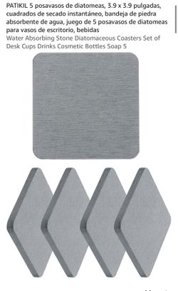 PATIKIL 5 posavasos de diatomeas, 3.9 x 3.9 pulgadas, cuadrados de secado instantáneo, bandeja de piedra absorbente de agua, juego de 5 posavasos de d