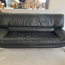 Black Leather Couch And 2 Storage Ottoman