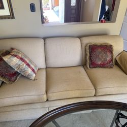 Cream Colored Couch 3 Section Sofa with Pillows 86" x 39"