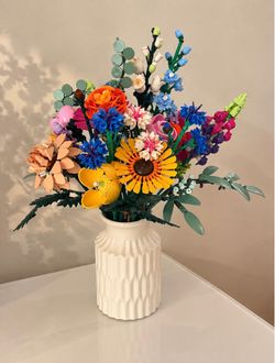 LEGO Botanical Flower Bouquet Arrangement with White Ceramic Vase
