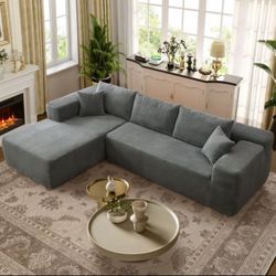 Ovios Corduroy Sectional for Living Room Modular Gray Sleeper Sectional Couches and Sofas with Chaise Lounge Modern 104" Oversized L-Shape Sofa No Ass