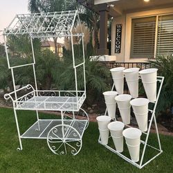 Flower cart and vases