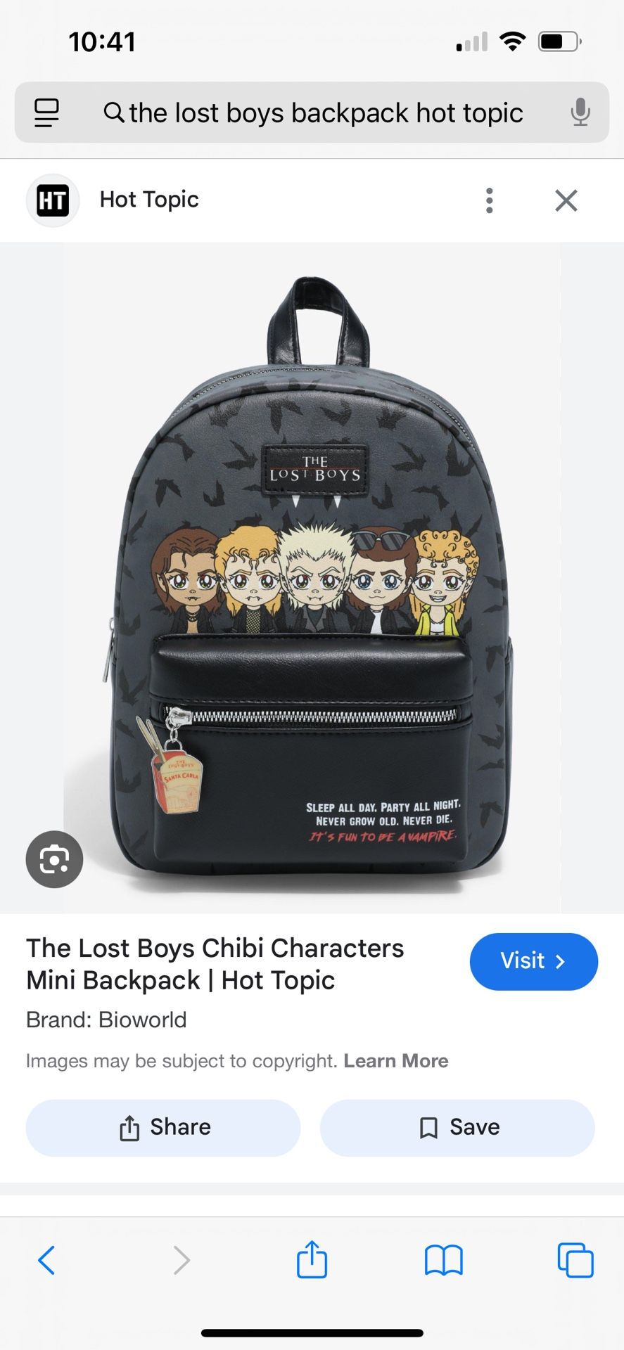 Hot Topic The Lost Boys Mini Backpack