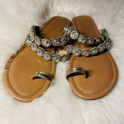 Jewel Sandals rhinestone gold flats Thalia 