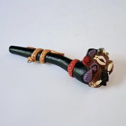Handcrafted Peruvian Faux Smoking Art Pipe Foo Dog, & Coiled Snake Design 5"