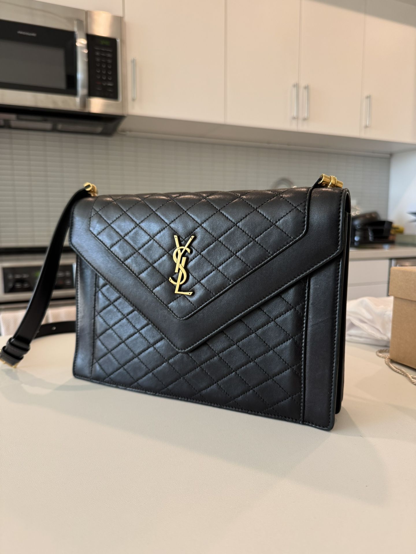 YSL Leather Quilted Envelope Purse Medium