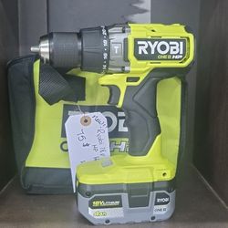 NEW RYOBI 18V BRUSHLESS HP HAMMER DRILL WITH 4AH HIGH OUTPUT BATTERY AND CHARGER IN BAG FOR 70$ 