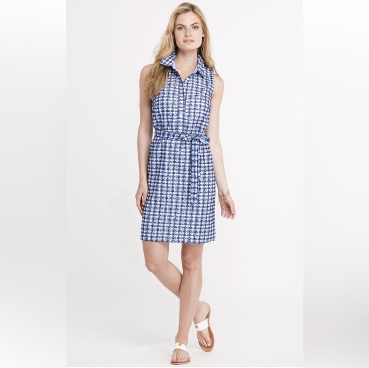Vineyard Vines Blue & White Eyelet Gingham Dress - Size 8