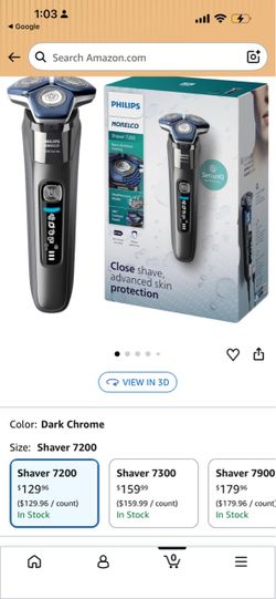 Philips Norelco 7200 Electric Shaver, Dark Chrome 45 SteelPrecision Blades, SenseIQ Technology, Nano SkinGlide coating, 360° Flexible Heads, Pop-up Tr