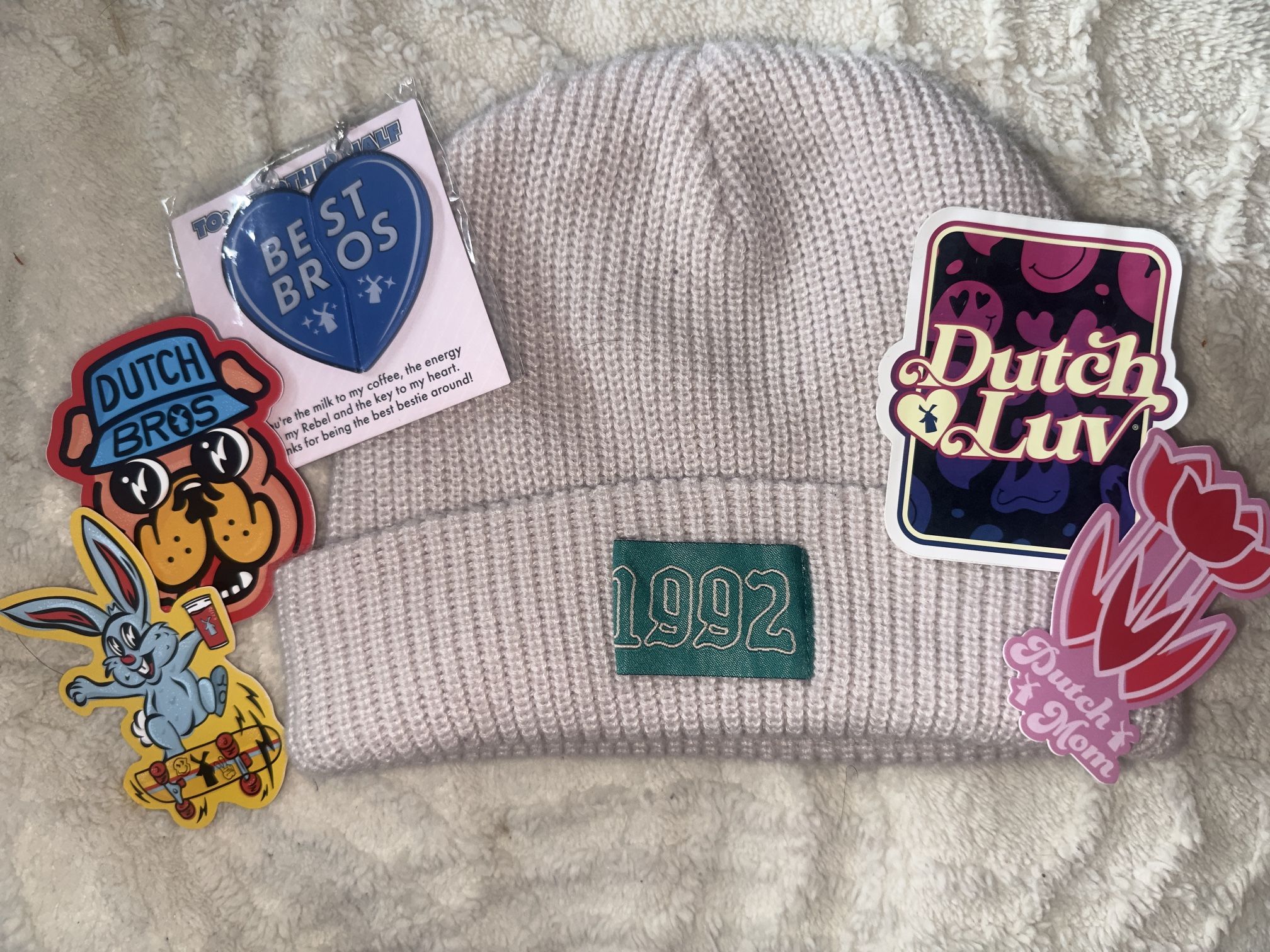 Dutch Bros 1992 beanie in light pink