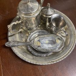 Silver Plated Tea Set & Brush Body 