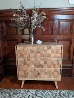 Carved Mango Wood 3-Drawer Dresser / Nightstand – Matching Piece, Discounted
