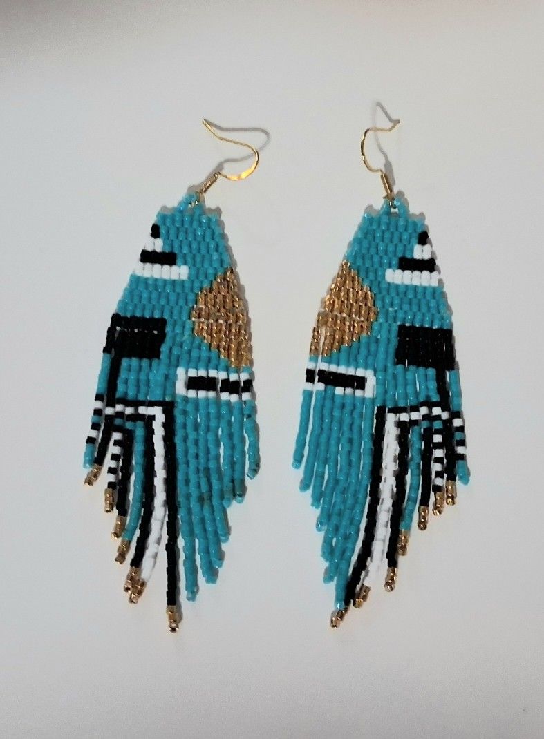 Beaded Geometric Turquoise Earrings 