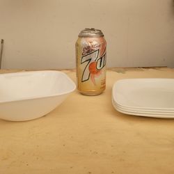 Square White Corelle Bowl And Plates 