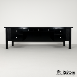 Black Lacquer Executive Desk with Crocodile Leather and Crystal Drawer Pulls