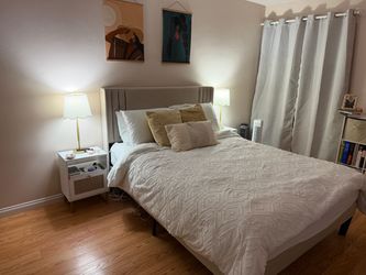 Queen size beige platform bed