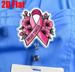 New Breast Cancer Ribbon & Flowers Retractable ID Badge holder