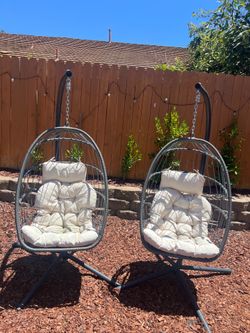 Pair of Hanging Egg Chairs with Stands