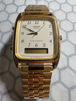 Vintage Seiko Ana-Digi Alarm Chronograph Gold Watch