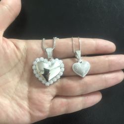 925 Sterling Silver Heart Pendant With Chain (big $70 Each)(small $30 Each)
