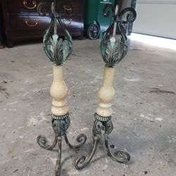 2 Brass And Ivory Candle Holders