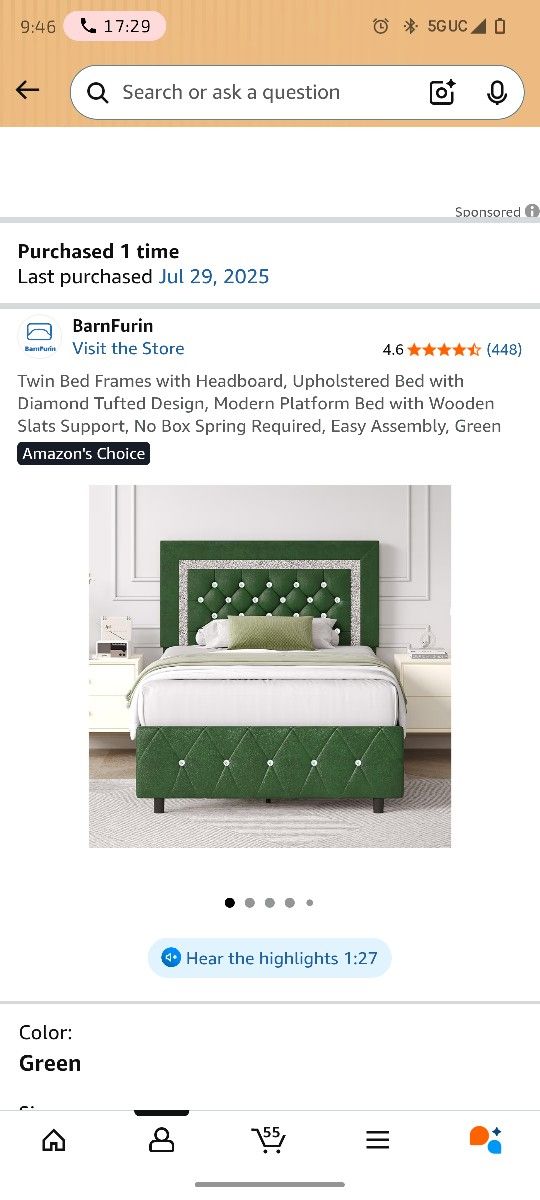 Green Twin Bed