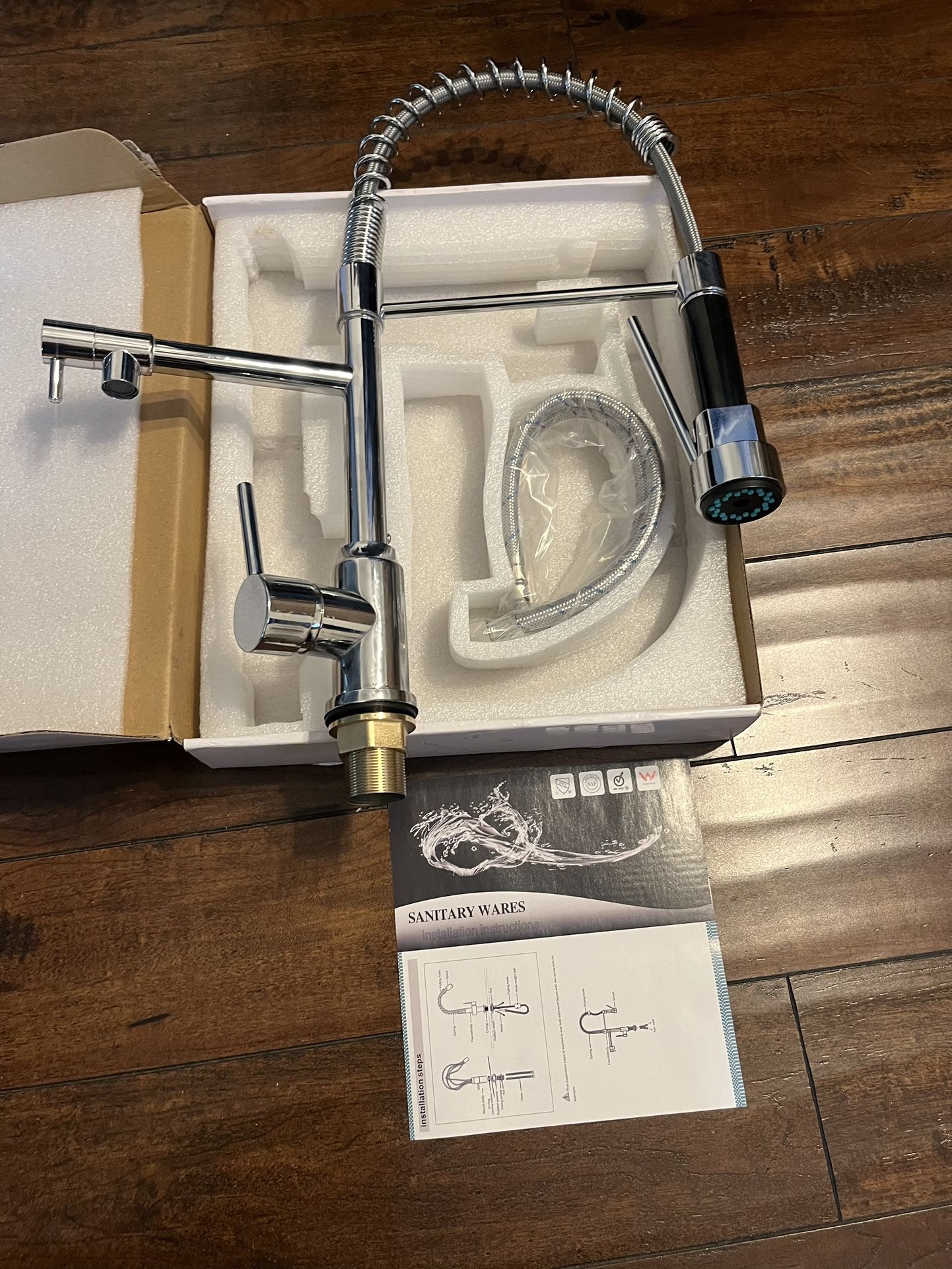 Chrome Kitchen Arch Faucet With Double Tap And Pull Down sprayer New never installed,complete with water hoses.Firm price