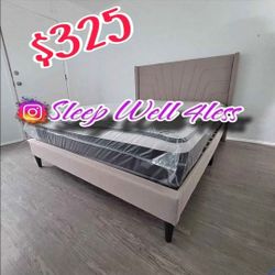 NEW QUEEN BED FRAME AND MATTRESS