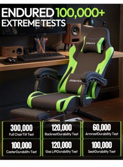 Dowinx Ergonomic Gaming Chair with Footrest & Massage Lumbar, 2D-Linkage Armrests for Computer Chair 330lbs with Headrest Pillow for Office, Home, Str