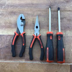Set Of 4 Black & Decker Hand Tools (Slip Joint Pliers, Long Nose Pliers,  Phillips And Slotted Screwdrivers)