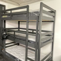 Triple Bunk Bed Gray Frame 