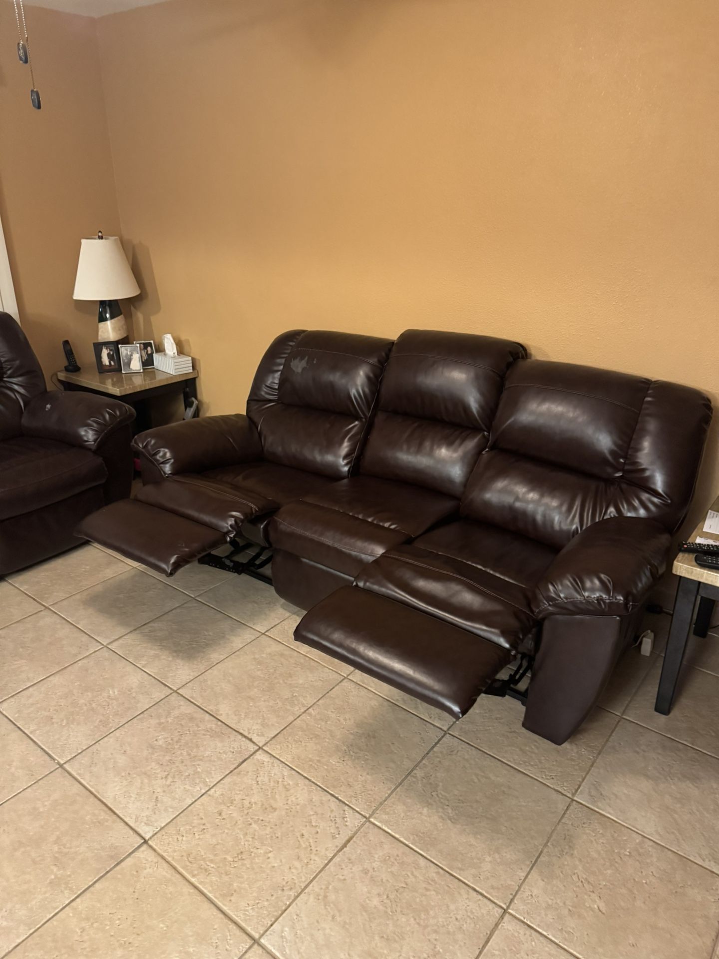 Brown Leather Reclining Sofa Set